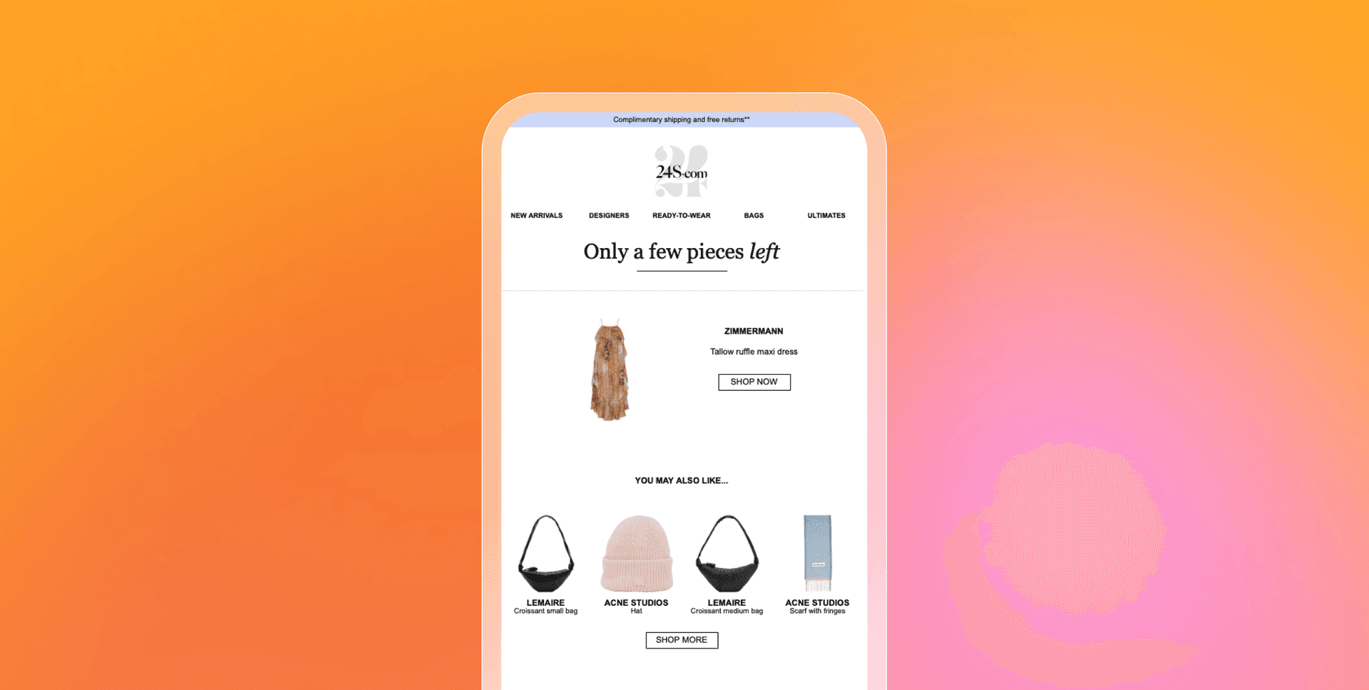 a phone screen shows a few pieces of clothing and says only a few pieces left