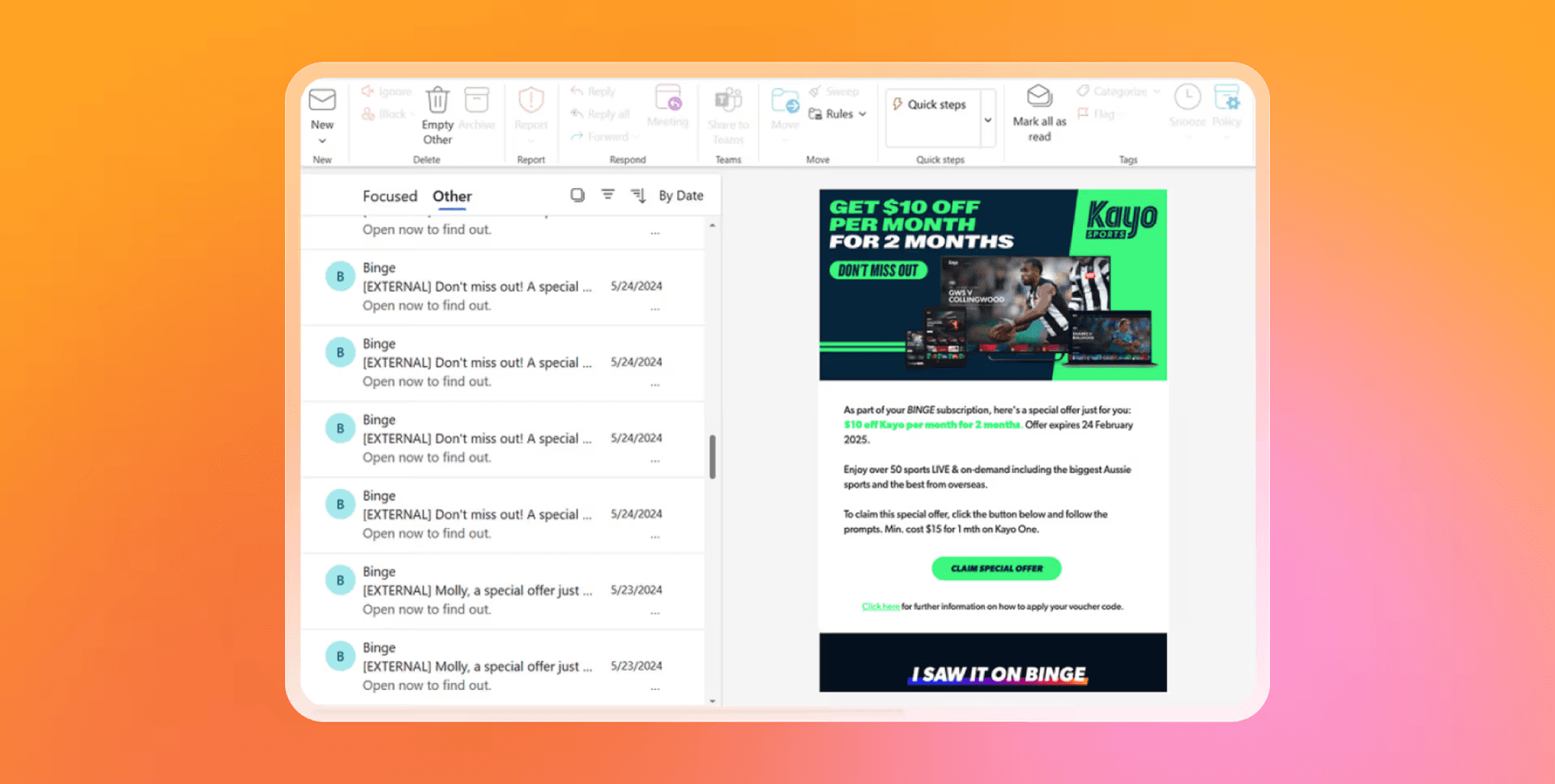 An email from Kayo Sports