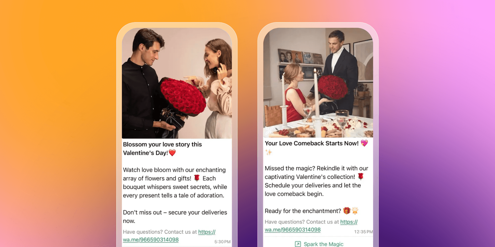 Two valentines messages from Floward