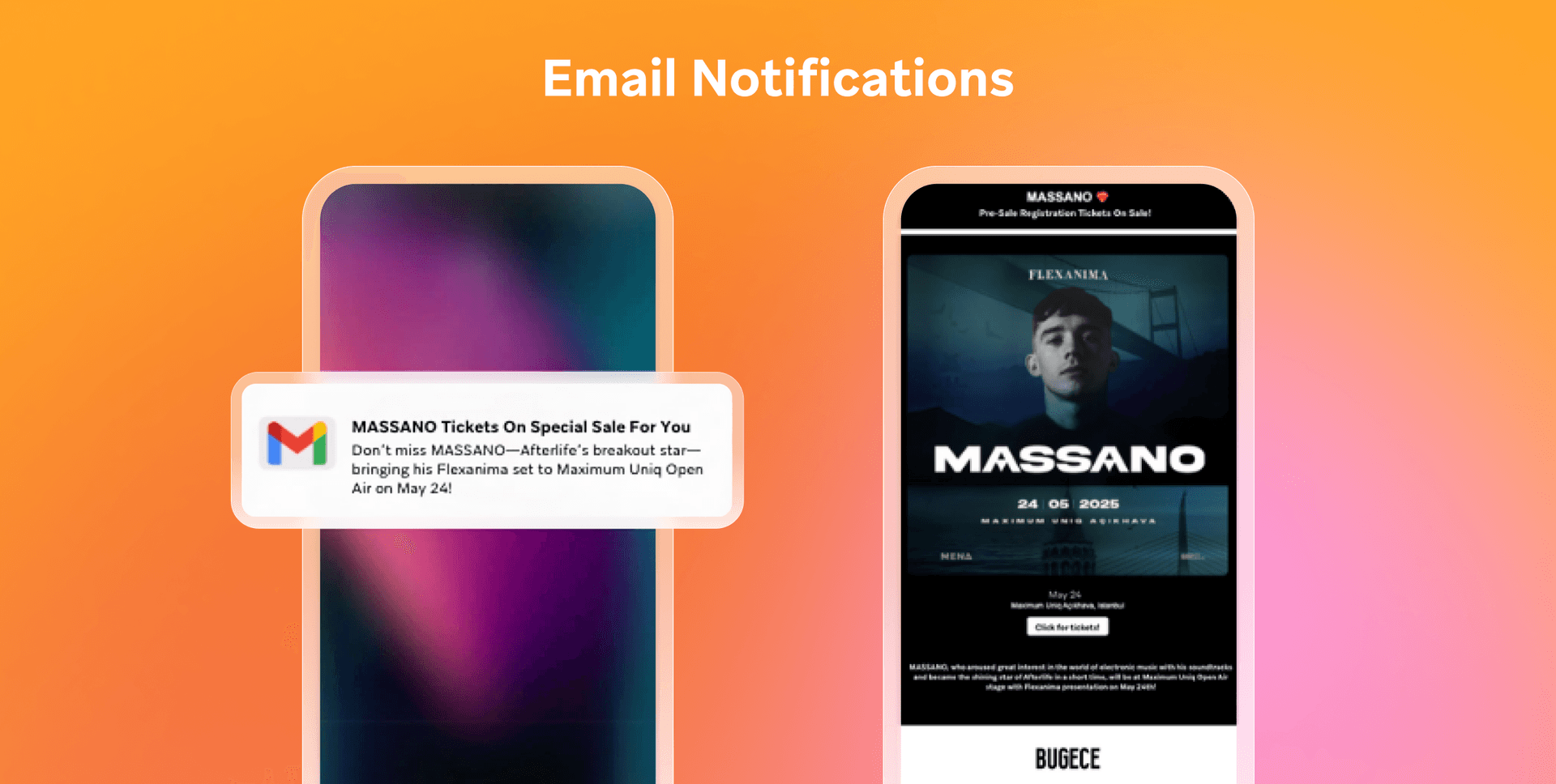 an email notification for massano tickets on special sale for you