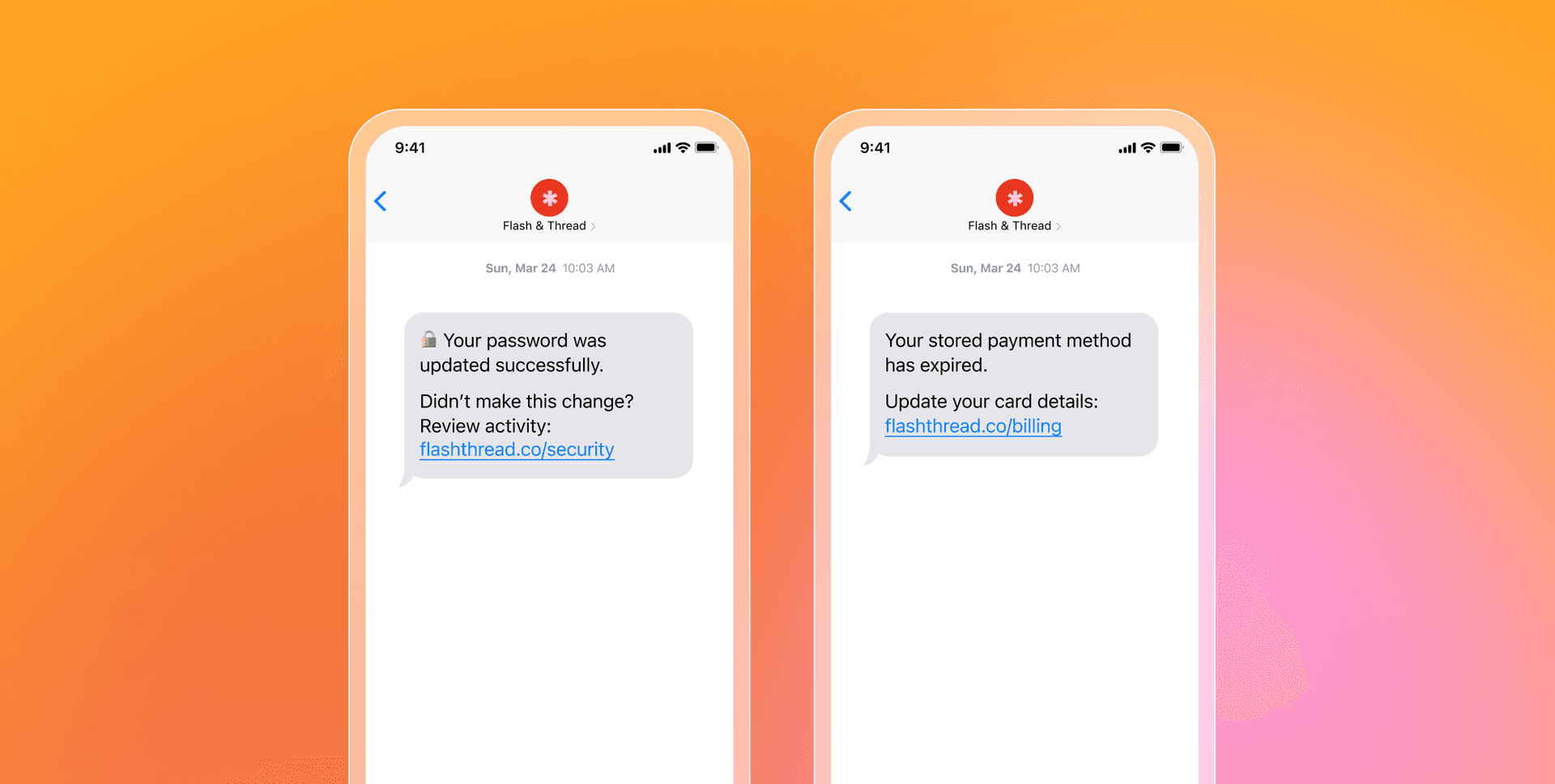 two sms messages saying your password was updated successfully