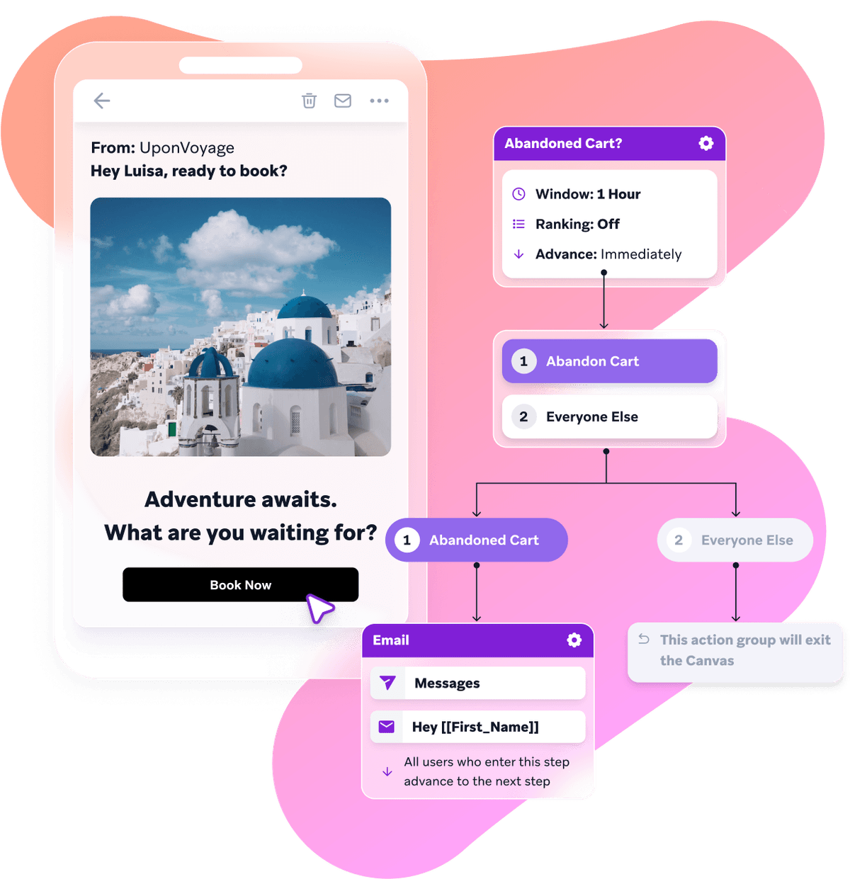 a phone screen shows an email from upon voyage