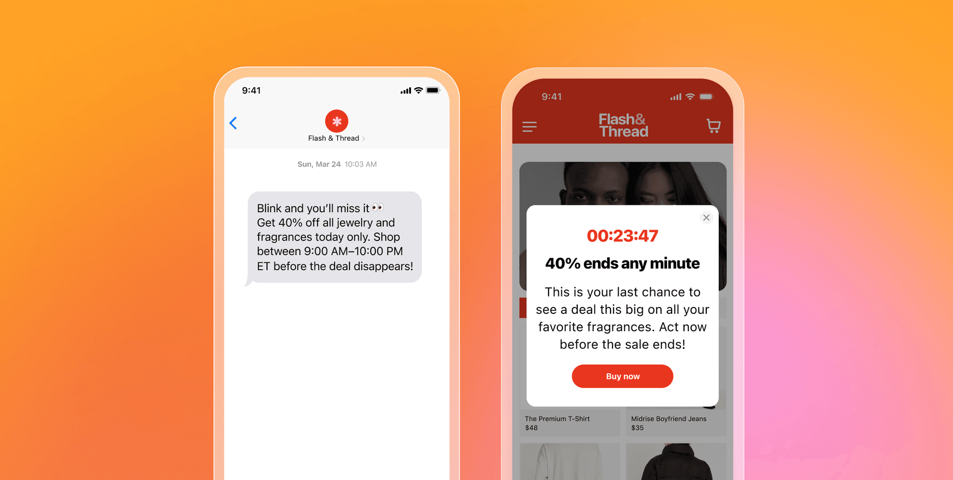 Two messages showing a last minute sale