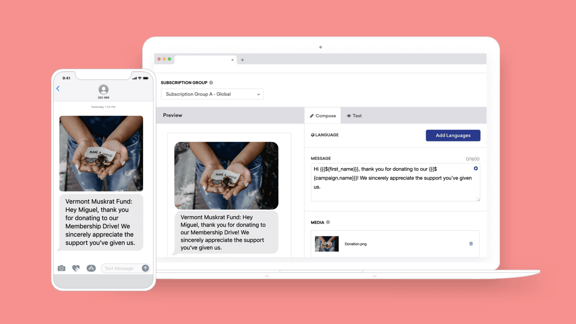 a phone and a laptop display a message from vermont musketal fund