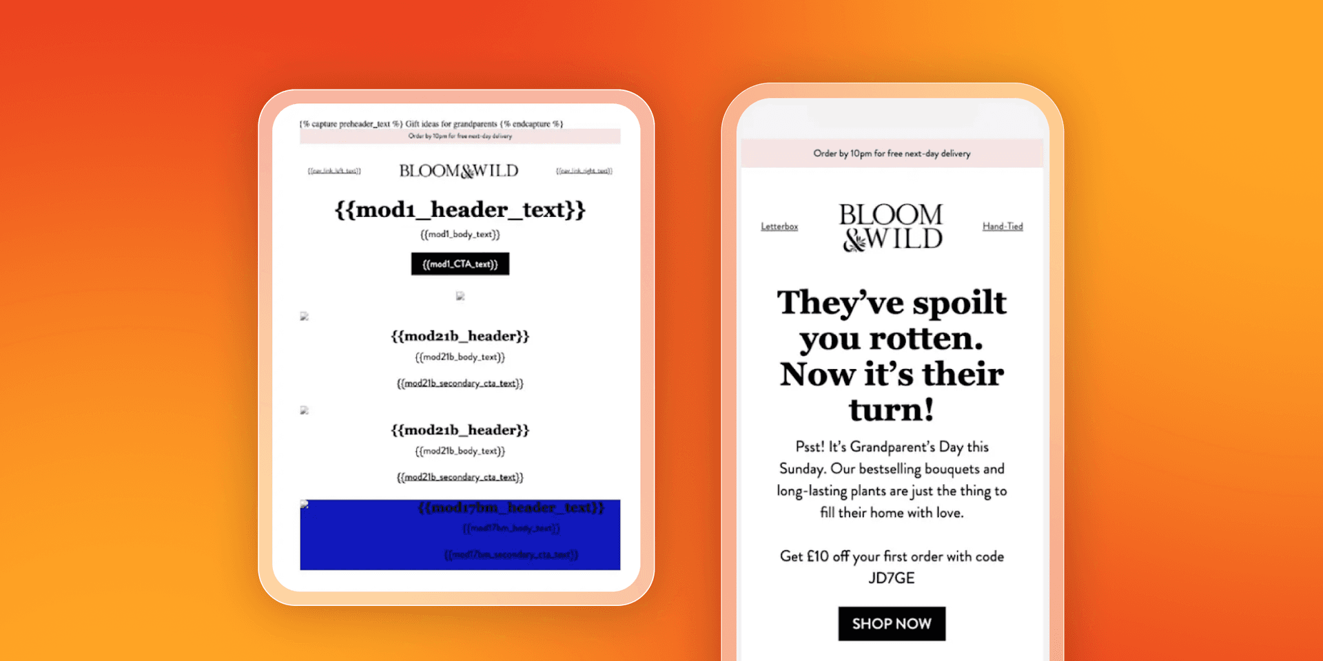 a phone with a bloom & wild email on it