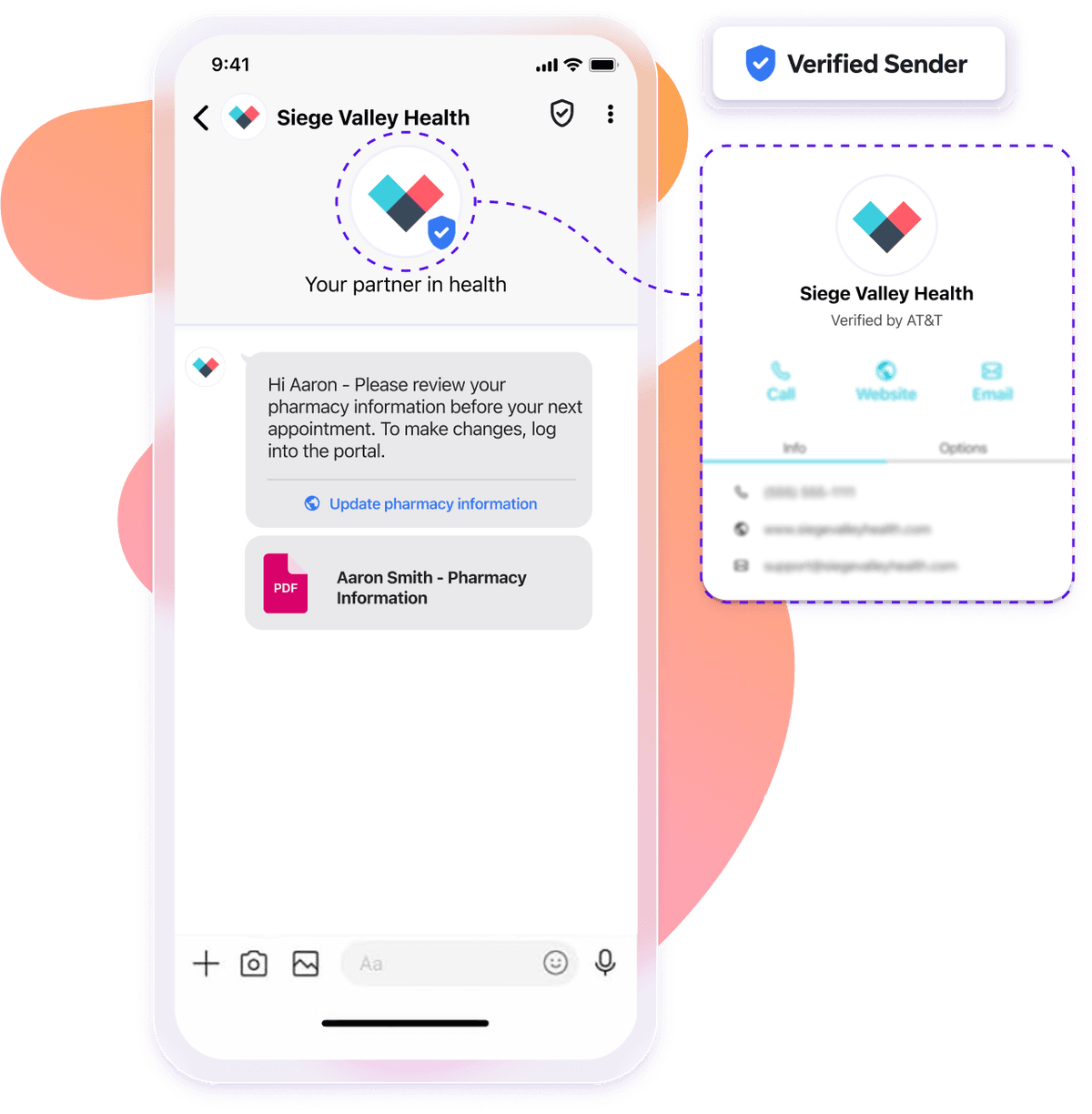 a phone screen shows a message from siege valley health