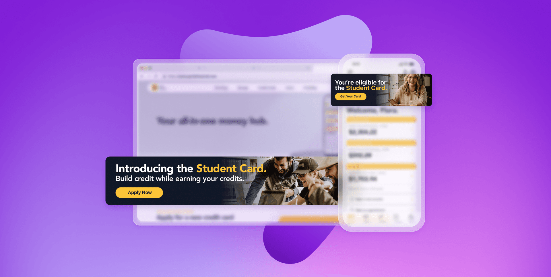 an advertisement for the student card is displayed on a computer and phone